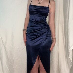 Elegant Navy Blue Satin Dress